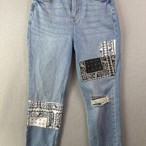 Hollister Ultra High Rise Mom Jeans Womens W24 x L27 Vintage‎ Destructed Patch